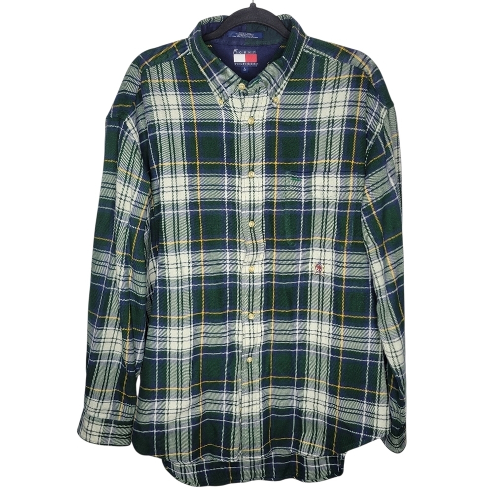 Vintage 90's Tommy Hilfiger Plaid Flannel Button Up Long Sleeve Size XL Crest